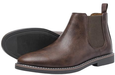 BXCZEDW Botas Chelsea de cuero para hombre, estilo casual, clásicas, cómodas, sin cordones, para hombre, marrón oscuro, 42 2/3 EU