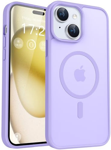 PuyaTeya für iPhone 15 Hülle, mit Magnetisch, Militärschutz Transluzent matt stoßfest Anti-Kratzen/Anti-Fingerprint/Anti-Glatte Handyhülle für iPhone 15 (Hell Lila)