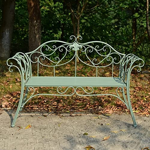 Gartenbank aus Metall mit gebogener Rückenlehne und Armlehne, 2-Sitzer, für den Außenbereich, Terrassenmöbel, einfache Montage, Grün