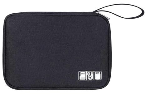 Kabel Organizer Tasche Groß Wasserdicht – Universal Elektronik Zubehör Etui mit Zwei Ebenen, Tragbar für USB-Kabel, Ladegerät, Powerbank, Kopfhörer, Reiseorganizer aus Oxford-Gewebe(Schwarz)