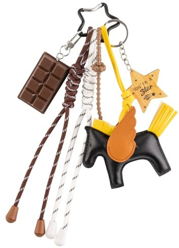 Georgie Porgy Taschenanhänger Schlüsselanhänger Handtaschen Zubehör für Damen Bag Charm Schultasche Rucksack Sporttasche Keychain Geburtstagsgeschenk für Mädchen (Pferd Stern Schokolade)