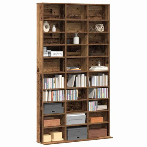 vidaXL CD Cabinet Old wood 101 x 23 x 177.5 cm Engineered Wood | Sleek look with clean lines, 30 compartments to keep your stuff organised, Made from durable engineered wood