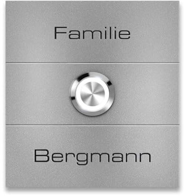 Metzler Edelstahl Türklingel Magneto in Graualuminium - Inkl. magnetischem Namensschild - Pulverbeschichtung Graualuminium Feinstruktur matt - Unterputz-Montage - Größe: 9 x 8,5 cm