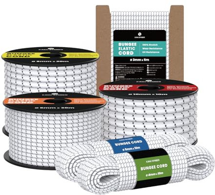 Kamu Synber Gummiseil 3mm x 20m Expanderseil Spanngummi Spannseil Gummischnur für Anhänger, Sonnensegel, Plane | UV Beständig Wetterfest | Weiß/Schwarz