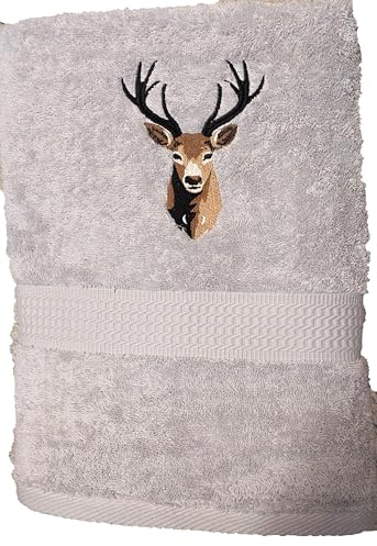 Handtuch, Duschtuch oder 2er-Set, REH, Hirsch, Jäger, Förster Baumwolle Bestickt, personalisiert (dunkelgrau, 2er Set Handt.+Duscht.) (70 x 140 Duschtuch)