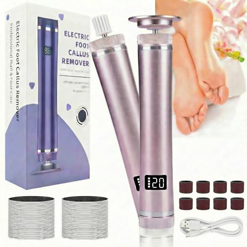 2 in 1 Elektrischer Hornhautentferner, 12 Geschwindigkeiten Electric Callus Remover mit LED-Anzeige, 60 Austauschbaren Fußfeilen,10 Sandkreise,2000mAh Wiederaufladbare für Füße Fersen Hornhaut, Rosa