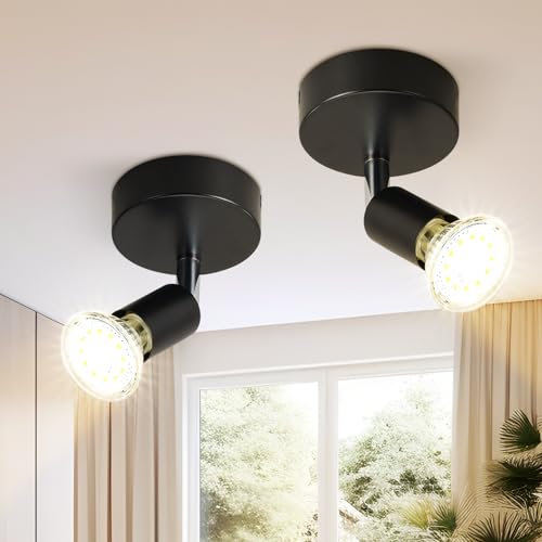 Lichtmaler LED Deckenspots GU10 Wandstrahler - 2 Stück Deckenleuchte Schwarz Schwenkbar Deckenstrahler 1 Flammig Deckenlampe Flurlampe Wand Badezimmer Küche Ohne Leuchtmittel