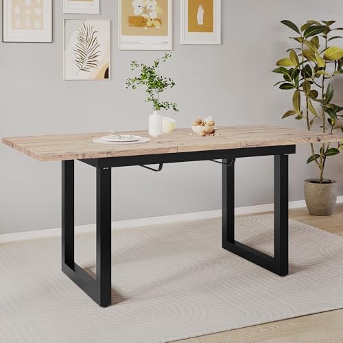 LANTRO JS Tisch Esszimmer Erweiterbar bis 180cm, Esszimmertisch aus Eisen, Küchentisch Platzsparender multifunktionaler Esstisch, MDF und Beton, 75x80x140/180cm, Natur