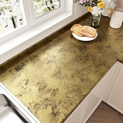 Yullpaper Küchenfolie Selbstklebend Abwaschbare Tapete Gold Klebefolie Möbel Arbeitsplatte Folie Wand Tapeten Wohnzimmer Möbelfolie Selbstklebend für Küchenschränke Tisch Vintage Tapete 40cm x 300cm