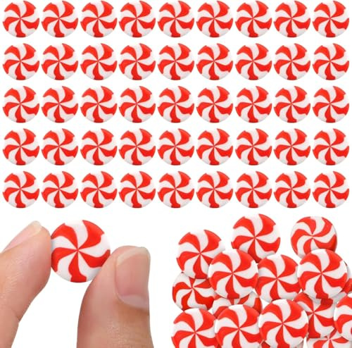 DIELIANHUA 60 Stück Mini Bonbon Deko Weihnachten aus Polymer-Ton, Künstliche Süßigkeiten Dekos, Weihnachtsdeko Candy, Mini Weihnachts Deko, 1.1 x 1.1 cm, für Weihnachtsbaum und DIY-Bastelarbeiten