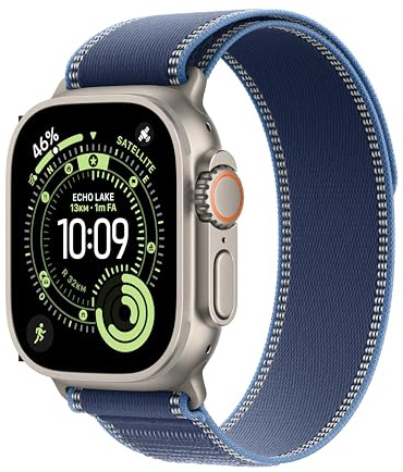 Apple Watch Ultra 3 GPS + Cellular, reloj prémium para running y multideporte con caja de titanio resistente de 49 mm y Correa Loop Trail azul/azul brillante - Talla M/L. Monitores avanzados de salud
