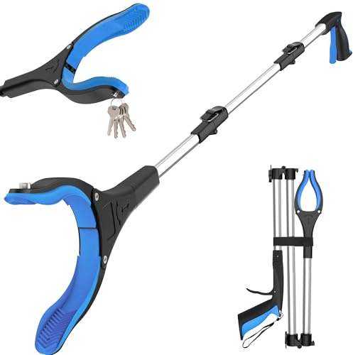 Litter Picker Grabber Stick, Foldable Long Reach Grabber Tool for Elderly, Disabled, Adults and Mobility Aid, with Magnetic Tip for Rubbish Picker and Trash Pick Up, 91cm/36 Inch (BlueSilver)