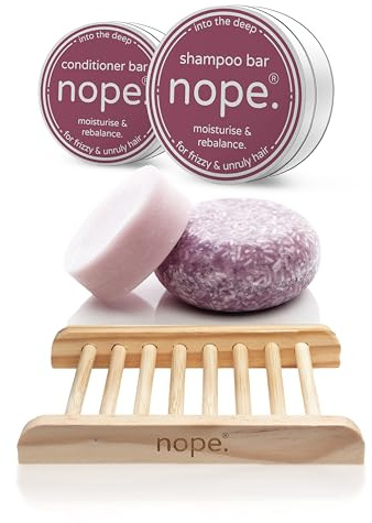 nope. Haircare Into the Deep Lavender Vegan Shampoo Bar and Conditioner Bar gift set. Plastic free with wooden drying dish and Travel Tins, Moisturising & Frizz-Taming for Thick, Curly hair, 113g