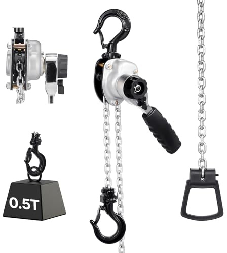 VEVOR Manual Lever Chain Hoist, 1/2T 500KG Capacity Heavy Duty Come Along, 6M Lift G80 Alloy Steel Chain With Dual Pawl Mechanical Brake, 360° Rotating Hooks, for Warehouse Construction Garage