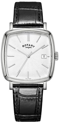 Rotary Men's Heritage Astoria Square Stainless Steel Case Black Leather Strap Watch