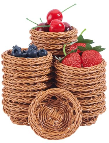 INTERWARM 50Pcs Mini Woven Baskets, 7.8x2.6cm Tiny Little Basket Decorations Tiny Party Favor Containers Micro Landscape Dollhouse Accessories for Home Office Table Party Favors Easter Decoration