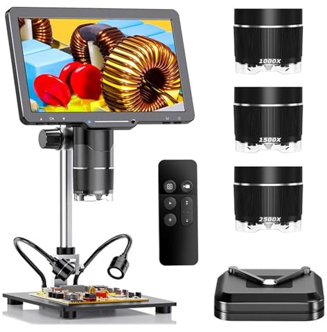 2500X Digitalmikroskop 3 Objektiv 2K Video Mikroskop Kamera 10,1 IPS Bildschirm DIY Elektronik Telefon Reparatur Lötwerkzeuge,Präziser Fokus