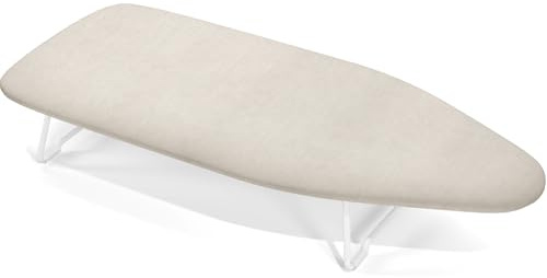 Tabla de Planchar Sobremesa Pequeña Funda Resistente al Calor Armazón de Malla Metálica Gancho para Colgar Ideal para Residencias Viajes Apartamentos 31x76cm Beige
