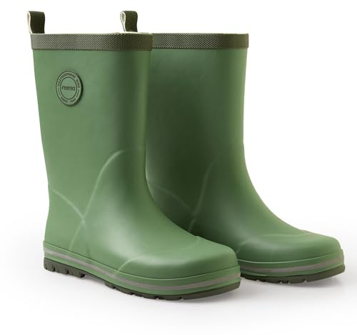 Reima - Taika Gummistiefel für Kinder - Wasserdichte Regenstiefel Kinder mit Baumwollfutter, flexibler Griffsohle, reflektierenden Details und Happy Fit-Einlegesohlen - Green Clay, 35