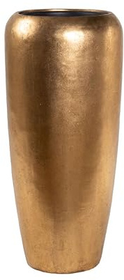 Exklusive Pflanzvase - Hochwertiger Premium Blumenkübel aus Fiberglas - Inkl. Pflanzeinsatz - Edles Pflanzgefäß für Innenräume & geschützte Außenbereiche (Gold, Höhe 75 cm - Ø 34 cm)