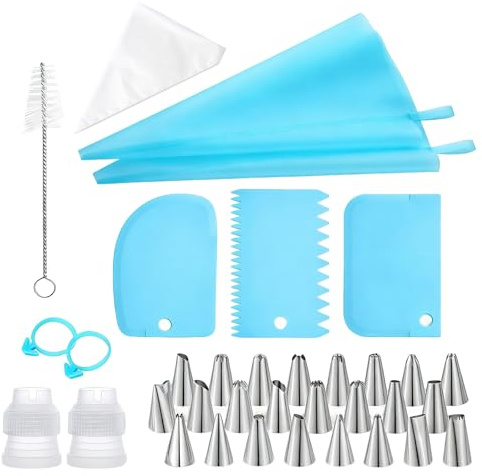 Spritztüllen Set, 133 Stück Silikon Spritzbeutel Spritzbeutel mit Tüllen | Spritzbeutel mit Tüllen Set Spritzbeutel mit Tüllen Set für Dekorieren Von Gebäck Torten Geeignet Keksen Cupcakes (Blau)