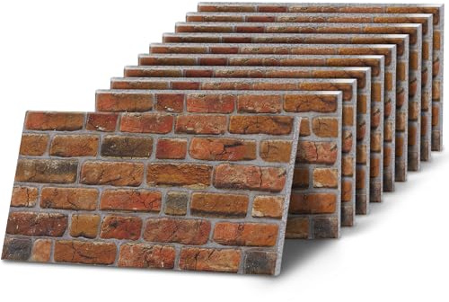 K&B Panels 3D Wall Panels, Rustic Brick Effect Styrofoam Wall Panelling Kit, Lightweight, Easy to Install, Dual Insulation to Reduce Acoustic Noise, Indoor & Outdoor (Rustic Aged Amber) (10 Panels)