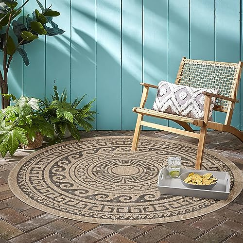 KADIMA DESIGN Balkonteppich Used-Look Vintage-Design Witterungsbeständig Waschbar Langlebig Strapazierfähig Rund Schwarz 160x160 cm Küche Balkon Terrasse Oeko-TEX Fußbodenheizung | Locarno