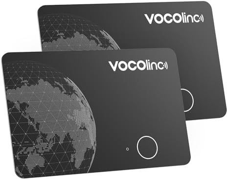 VOCOlinc Dual System Air Tag Card 2er Pack, Wiederaufladbar Wallet Tracker Karte Kompatibel mit Android Google Mein Gerät Finden or iOS Apple Wo ist? App, Bluetooth Finder für Gepäck/Taschen/Koffer