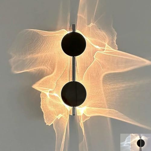 LOGT LED Wave Wandleuchte Drehbar Silber Innen Wandlampe Wasserwellen Rund Schwarz Wohnzimmerlampe Dimmbar 3 Farbmodi 3000K/4500K/6000K Wandbeleuchtung Chrome Modern 2 Flammig Lampe Wand,B