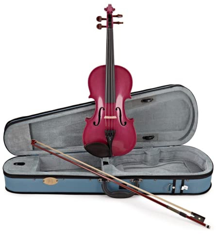 Stentor Harlequin Violin Outfit 4/4 Size, Violin for Intermediates with P&H Fibreglass Bow, Lightweight Case, Colourful String Instrument 1401APK, Raspberry Pink