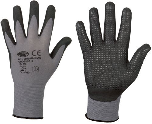 UD-Technik stronghand Handan Nylon-Strick-Handschuhe - EN388 CE Cat 2 - benoppt - grau - Gr. 10
