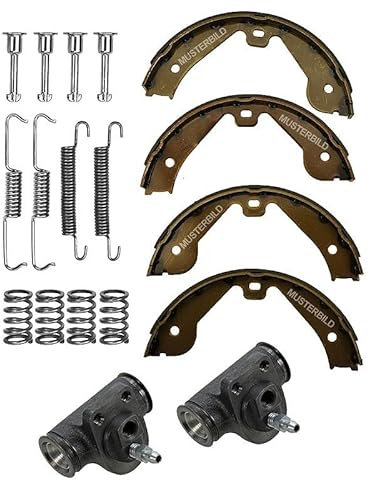 BESTPRICE Bremsensatz Hinterachse inkl. 4x Bremsbacken Hinterachse für Trommelbremse 2x Radbremszylinder (Grauguss) 1x Montagesatz