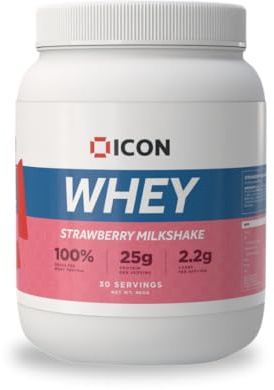 ICON Nutrition Whey Protein Powder — Strawberry Milkshake — High Protein, Grass Fed, Low Carbs & Fat, Complete Amino Acid Profile, Cold Shakes or Mix with Foods — 960g, 30 Servings