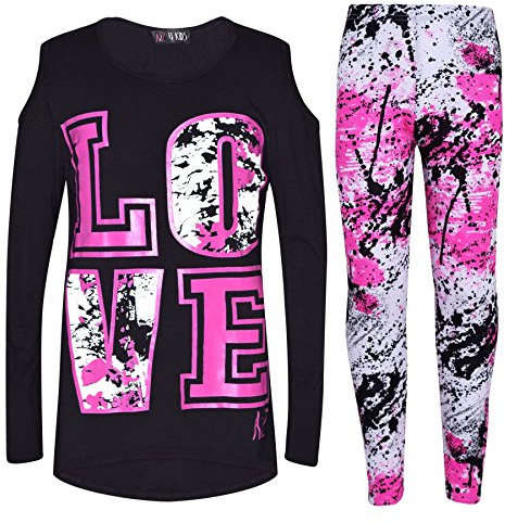 A2Z 4 Kids Girls Love Print Top & Leggings Clothing Set | Short Or Long Sleeve Two Piece Soft Stretch Casual Printed Outfit