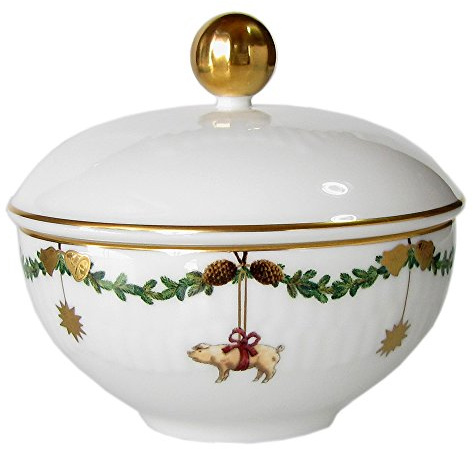 Royal Copenhagen 1021103 Star Fluted/XMAS - Zuccheriera con coperchio, in porcellana, multicolore