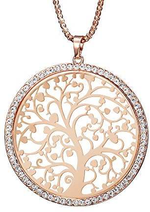 Collier de la mode des femmes, arbre celtique de la vie collier pendentif pour les filles Collier de la chaîne longue chaîne avec cristal strass CZ collier (or rose)