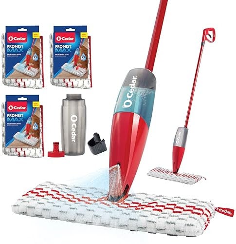 O-Cedar ProMist MAX - Fregona con 3 recambios adicionales, color rojo