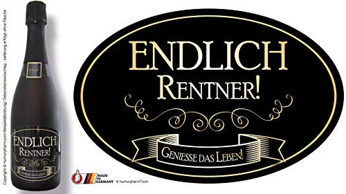 „Endlich Rentner“ Aufkleber Flaschenetikett Etikett oval gold elegant
