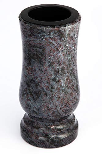 Afterglow Élégant vase funéraire en granit véritable, Orion foncé, Hauteur : 20 cm, Diamètre : 10 cm, Résistant aux intempéries et au gel, Avec insert en plastique