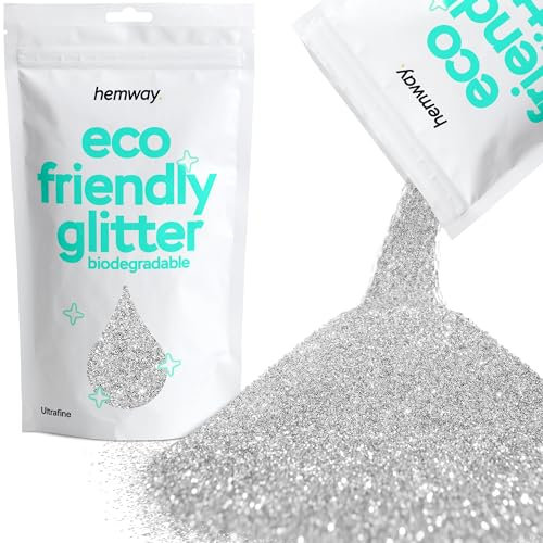 Hemway Eco Friendly Biodegradable Glitter - Silver | 100g Ultrafine Plant-Based Metallic Flakes for Arts & Resin Crafts | Bio Supplies for Festival, Hair, Face, Body & Nail Art Decoration