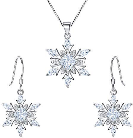 EVER FAITH Schneeflocke Schmuckset 925 Sterling Silber Klar CZ Winter Weihnachten Geschenk Party Halskette Ohrringe Set (Klar)