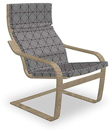 ABAKUHAUS Geometrisch Poäng Sessel Polster, Verschachtelte gestreifte Quadrate, Sitzkissen mit Stuhlkissen mit Hakenschlaufe und Reißverschluss, Charcoal Grau Weiß