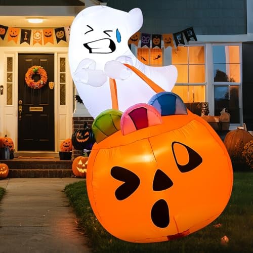 Joiedomi 152 cm hohe Halloween-Aufblasbare Süßigkeiten-Tasche mit LEDs, aufblasbares Spielzeug für Partys im Innen- und Außenbereich, Hof, Garten, Rasen-Dekoration