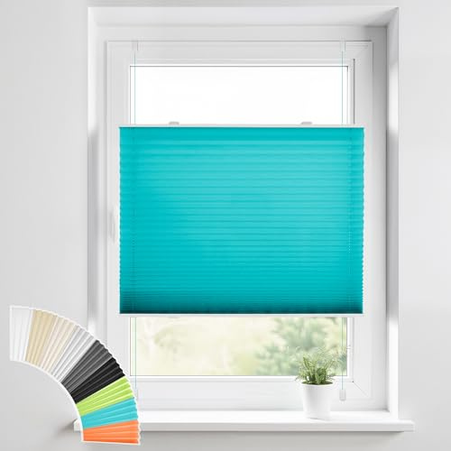 HOMEDEMO Plissee Klemmfix ohne Bohren Jalousien, Türkis 70x130cm (BxH), Plisseerollo mit Klemmträger, lichtdurchlässig Faltrollo Sicht-und Sonnenschutz Blickdicht Jalousie für Fenster & Tür