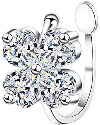 Damen Ohrklemme 925 Silber Blüte Blume mit Zirkonia Strass Stein Ear Cuff Ohr Hoop Helix Klemmring Ohrring Fake Piercing Ring Clip On Ohrmanschette