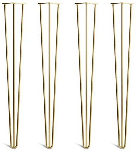 The Hairpin Leg Co. 4X Haarnadel-Tischbeine: Doppel-Schweiß Stahl, Schrauben, Anleitung, Schutzfüße. Klassischer 10mm 3 Stangen Stil. 86cm Messing
