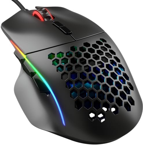 Glorious Gaming Model I Souris de Jeu Filaire - 69 g Super légère, 2 Boutons échangeables, RGB, Pieds PTFE, 9 Boutons programmables, appuie-Pouce latéral - Noir