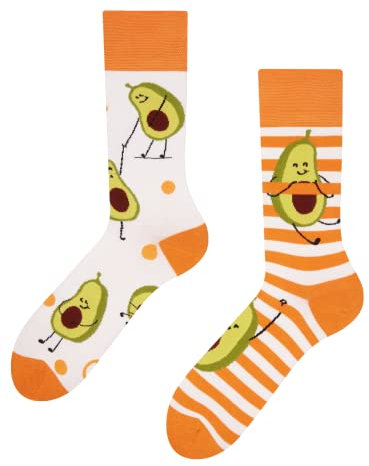Dedoles Socken Unisex Damen Herren & Kinder Baumwolle viele lustige Designs 1 Paar Geschenk links rechts verschieden, Farbe Orange, Motiv Lustige Avocado, Gr. 39-42