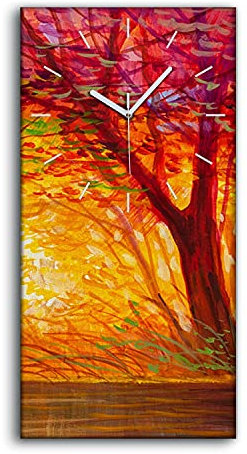 Coloray Uhr auf Leinwand - Weiße Hände - Kunst Segeltuch Wohnzimmer Dekoration Ohne Tickendes Geräusc Wand Uhr - Waldbäume Herbst.