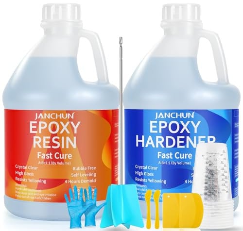 JANCHUN Epoxidharz Set 3786ml/128oz- Epoxidharz mit Härter 1 Gallone kristallklares Gießharz für Flusstische Harz Kunstharz, Holz, Kunst, Aquarium, DIY Handwerk, Schmuckherstellung - Epoxy Resin Kit